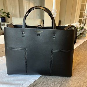 Tory Burch Block T Leather Tote: Black